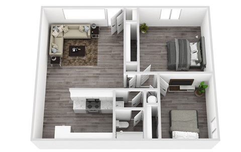 Floor plan for 2 beds, 1 bath, 835 sqft